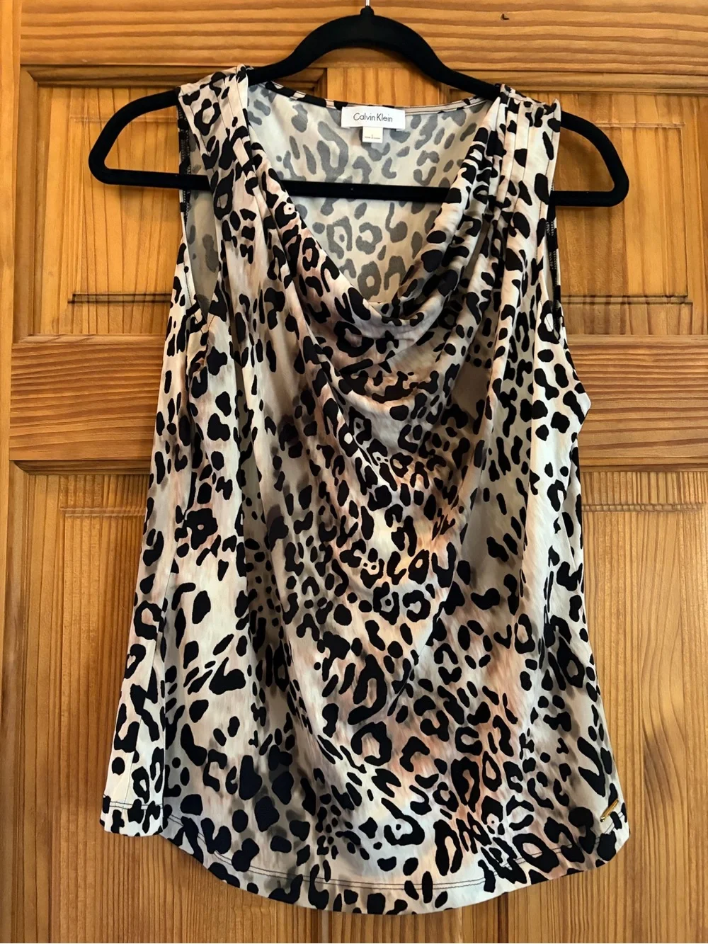 Calvin Klein Beige and Black Leopard Print Cowl Neck Camisole - Picture 1 of 2